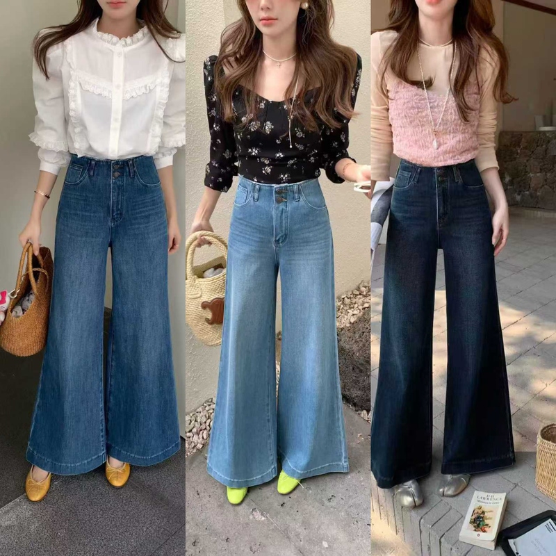 Palace. Palace Four-Way Stretch Loose Wide-Leg Jeans for Women 2026 Spring High-Waisted Slimming Flared Long Pants 39018