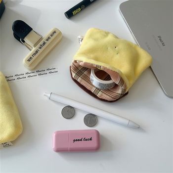 Cute butter pudding id storage bag for women's household plush coin wallet mini headphones portable small card bag