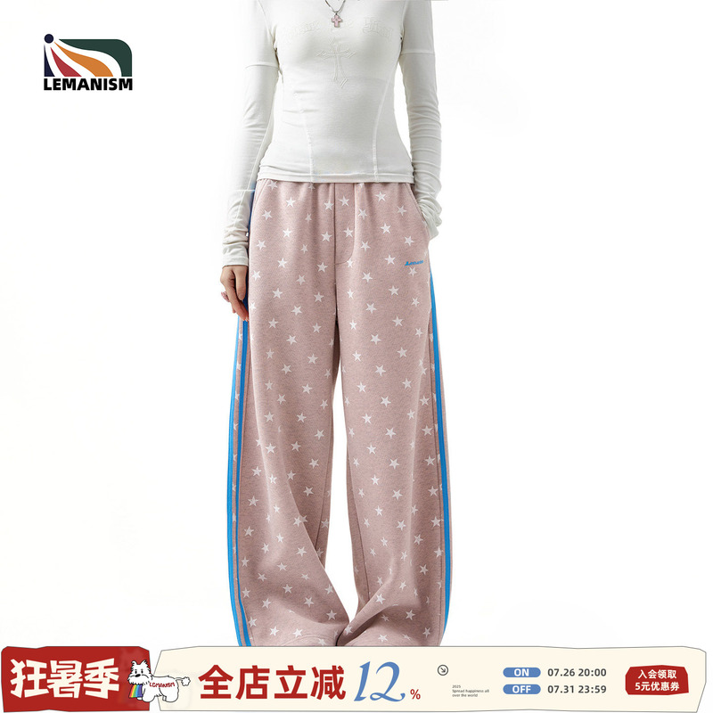 Lemanism American Style Trendy Three-Stripe Star Long Pants Casual Pants Men's 2026 Summer Couple Style Pants New Model