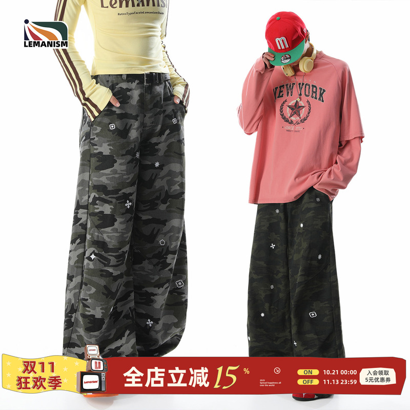 Lemanism American Style Trendy Retro Camouflage Loose Casual Pants Men's 2026 New Cargo Pants Couple Style Long Pants