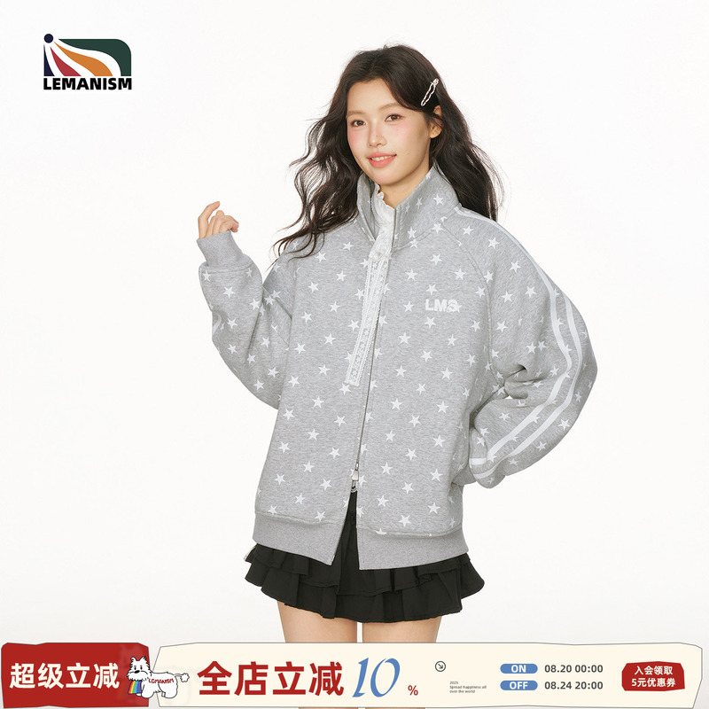 Lemanism American Style Trendy Starry Sky Stand-Up Collar Jacket Couple Style Cardigan Men's 2026 New Top Coat Women's Lemanism American Style Trendy Starry Sky Stand-Up Collar Jacket Couple Style Cardigan Men's 2026 New Top Coat Women's