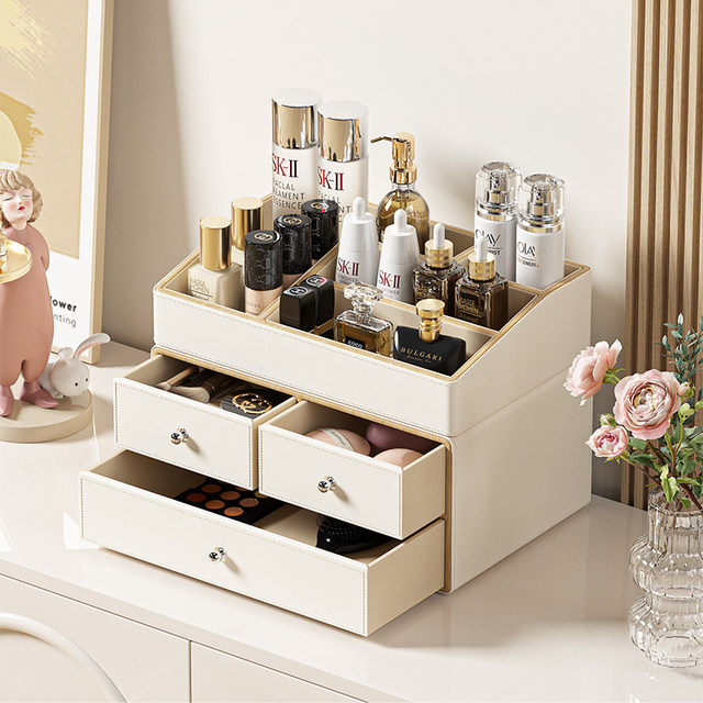 2023 new cosmetic storage box high-quality desktop dustproof large capacity dressing table W jewelry storage rack milk