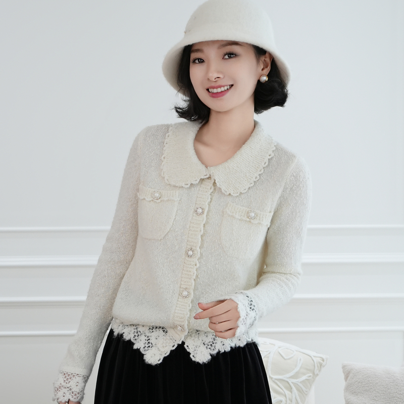 Xizi/[Frost and Snow] Fine-Spun Wool and Mohair Jacket with Gold Lace Patchwork/Zq0062