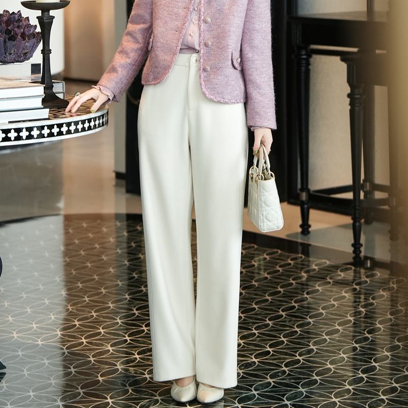 Yu Xizi/[Winter Sunshine] Acetate Wool Commuting Loose Simple Straight White Trousers/Kztj454