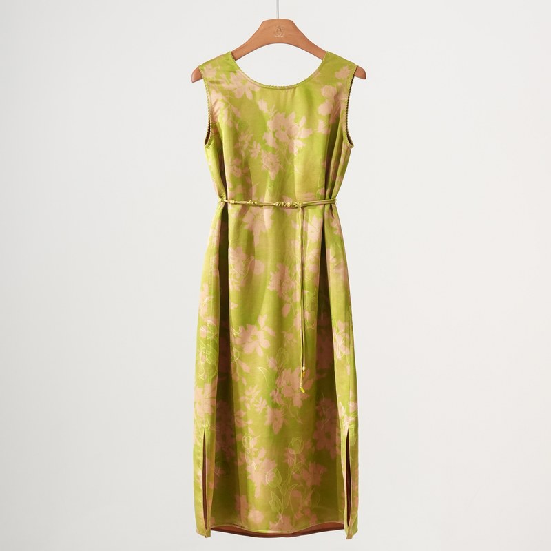 Xizi/New Chinese Style Reversible Design Printed Sleeveless Tie-Waist Elegant Long Dress/Cqyh0130