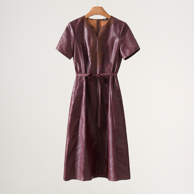 Xizi/[Old Castle Dreams] 25mm Intangible Cultural Heritage Red Cloud Yarn Lace-Up Waist-Cinching Short-Sleeved Dress/Cqtj1349