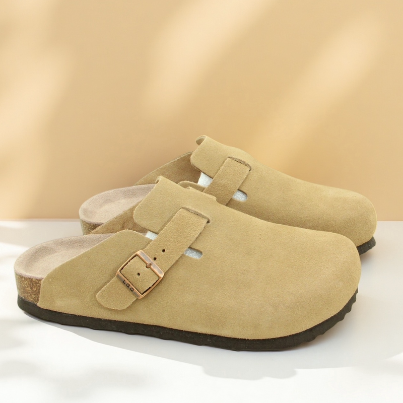 Genuine Leather Birkenstock-Style Women's Cork Slippers, Closed-Toe, Thick-Soled, Lazy Style, Retro, Comfortable and Versatile for Outdoor Wear, Lgq New Model