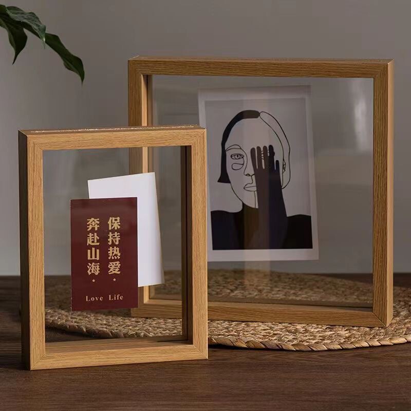 Creative Hollow Wooden Display Frame with Double-Sided High-Transparency Glass for DIY Pressed Flower Specimens and Photo Framing