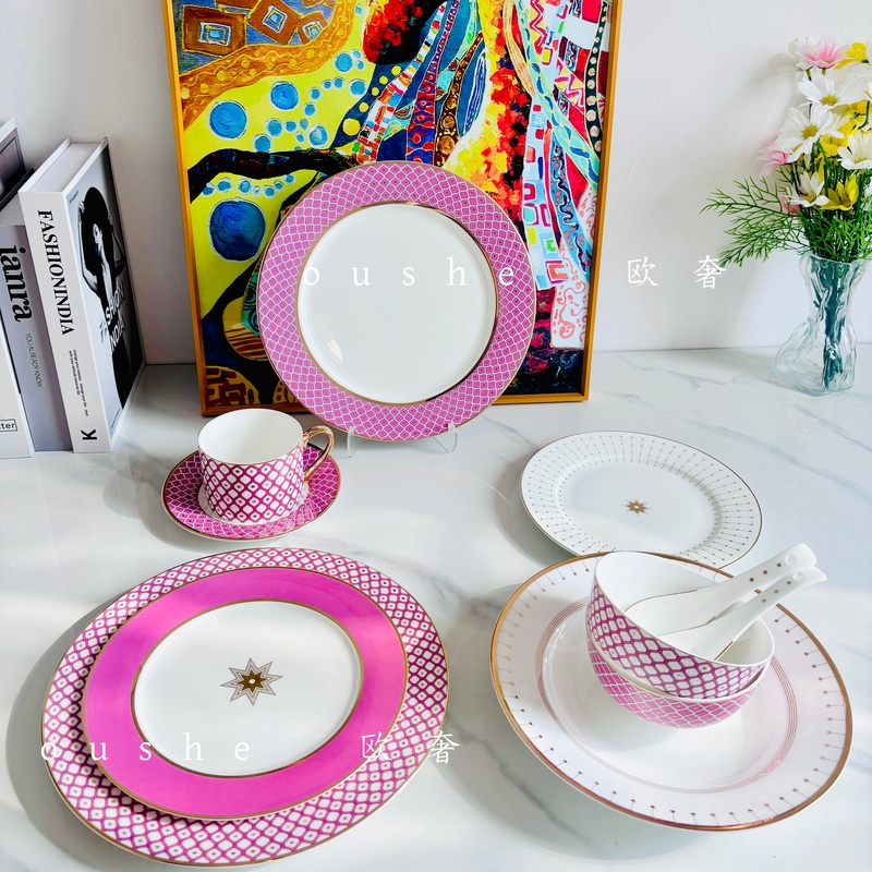 Premium Bone China Dinnerware Set for One Person, Including Plates, Bowls, and Spoons, Western-Style Steak Flat Plate, Gift Box Set