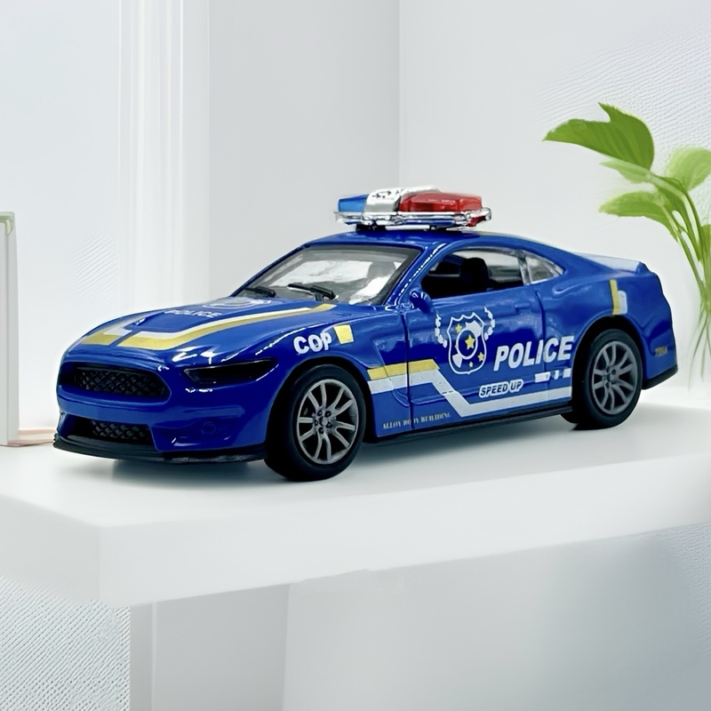 Children's Toy Car Simulation Mustang Police Car Sports Car Model Ornament Alloy Pull-Back Toy Car Collectible for Boys