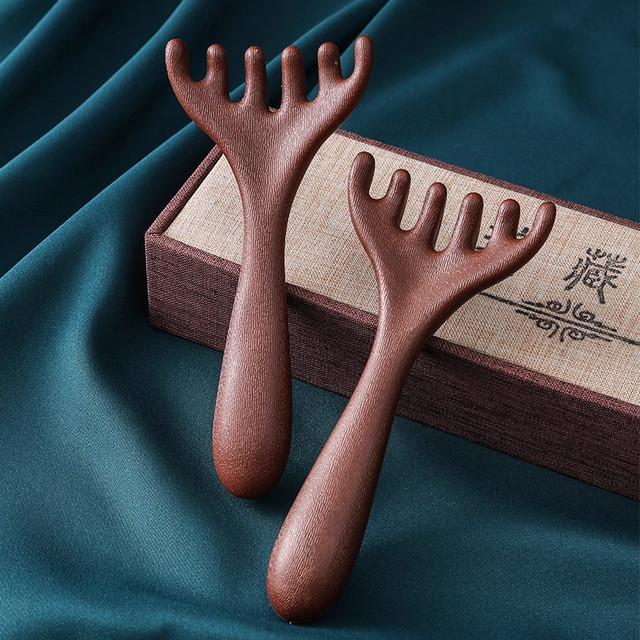 Deer Antler Head Massage Meridian Comb, Health-Preserving Scalp Therapy Tool, Natural Sandalwood Scalp Scraping and Unblocking Magic Tool with Six Claws