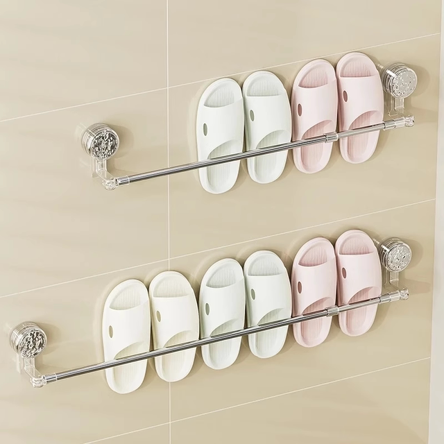 Bathroom No-Drill Towel Rack Stainless Steel Extendable Rotating Suction Cup Towel Bar Single Rod Storage Rack