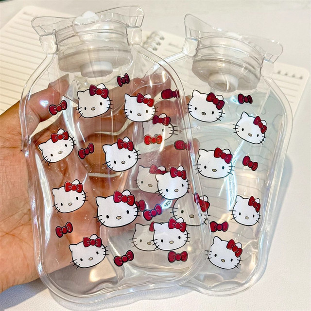 Cute Hellokitty Portable Hand Warmer for Students and Friends, Cartoon Water-Filled Hot Water Bottle, Portable Transparent Hot Water Bag