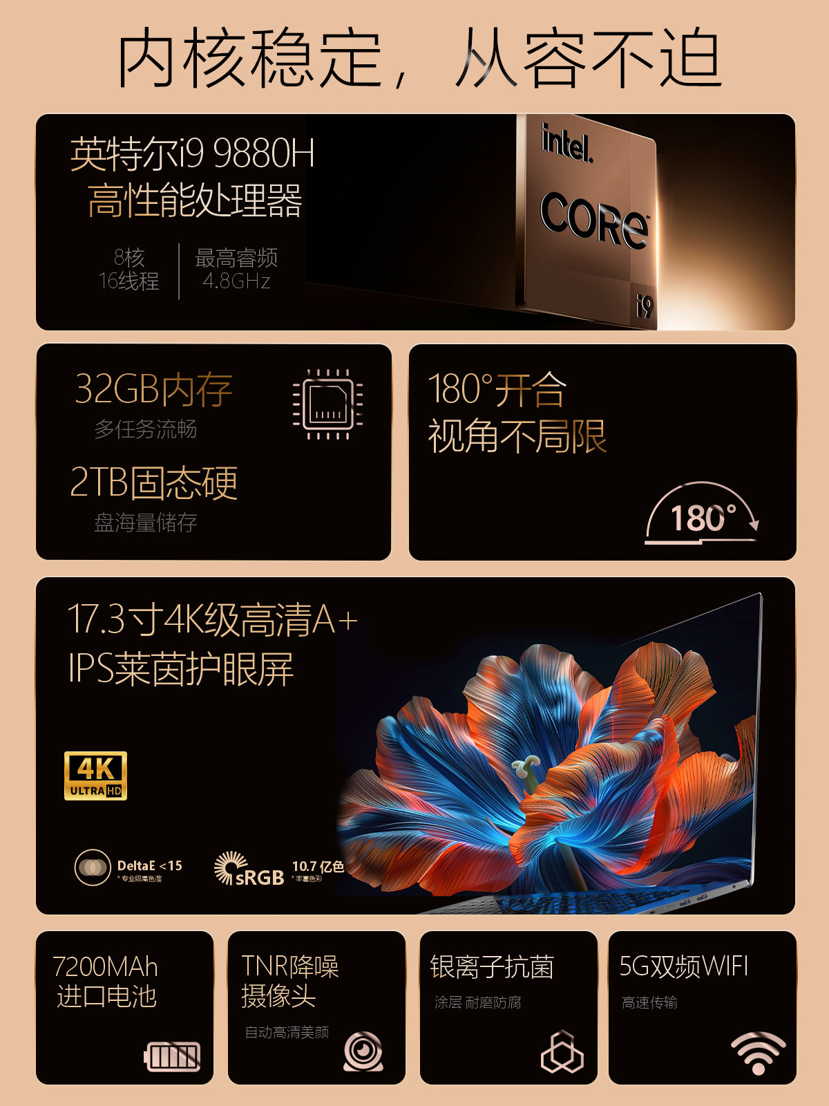 [17.3inch Large Screen]Core I9 Brand New Genuine I7 Large Size Intel Laptop College Student Business Portable Notebook Office Computer Official official store