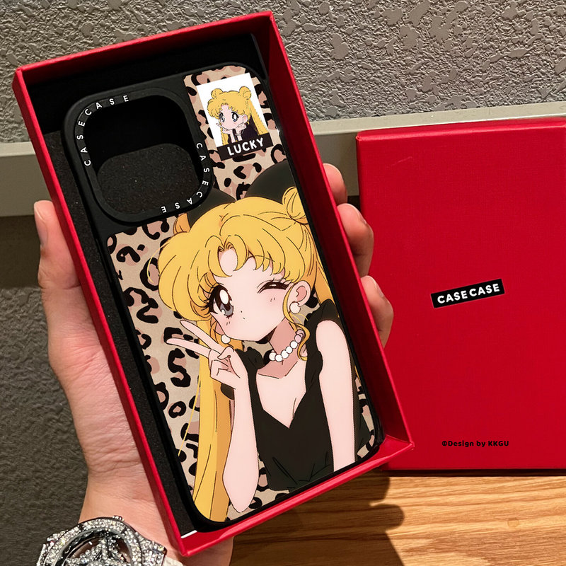 Casetiy Collaboration Leopard Print Sailor Moon Magsafe Magnetic Case for Apple 17 Pro Max iPhone 16 Pro Mirror Finish 15 Plus Sweet Cool Girl 14 Unique Niche Style