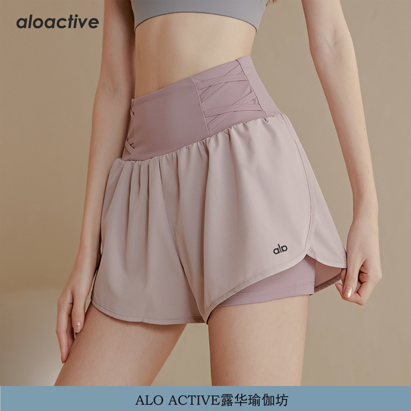 Aloactive Fake Two-Piece Quick-Drying Sports Shorts for Women, High-Waisted, Breathable, Anti-Exposure Yoga Pants, Running Fitness Pants