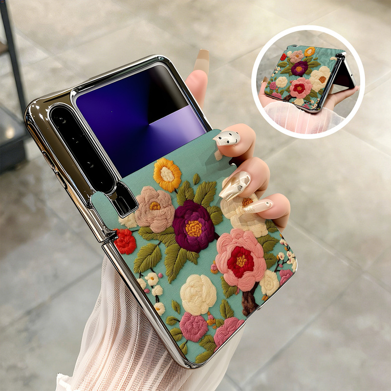 Fafly Is Suitable for Huawei Pura X Phone Case, New Business Style with a High-End Feel, Foldable Purax Collector's Edition, Central Axis Magnetic Full-Cover Case, Electroplated Leather Texture Protective Cover, Floral Design Fafly Is Suitable for Huawei Pura X Phone Case, New Business Style with a High-End Feel, Foldable Purax Collector's Edition, Central Axis Magnetic Full-Cover Case, Electroplated Leather Texture Protective Cover, Floral Design