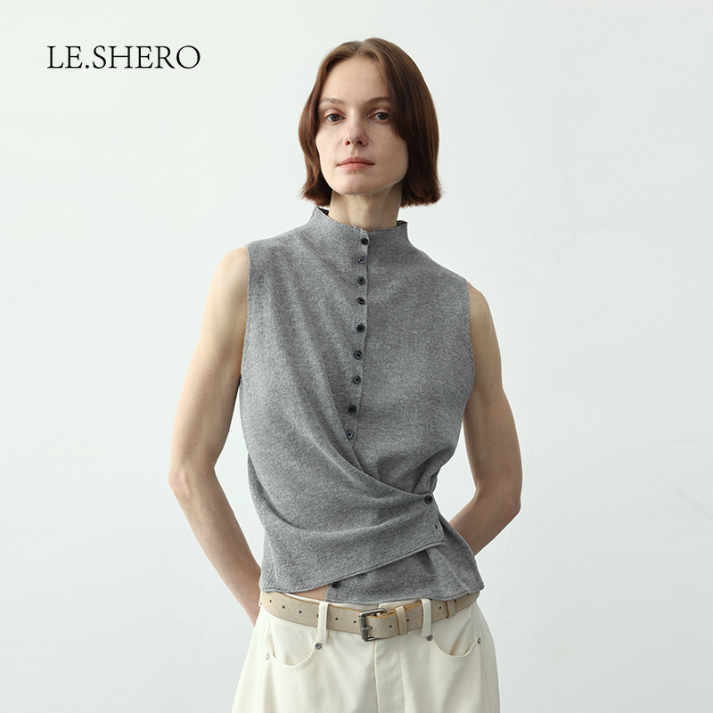 LE.SHERO 薄手シンプル万能ニットカーディガンベストベスト レディース 2025年夏新作 アウター ノースリーブ トップス