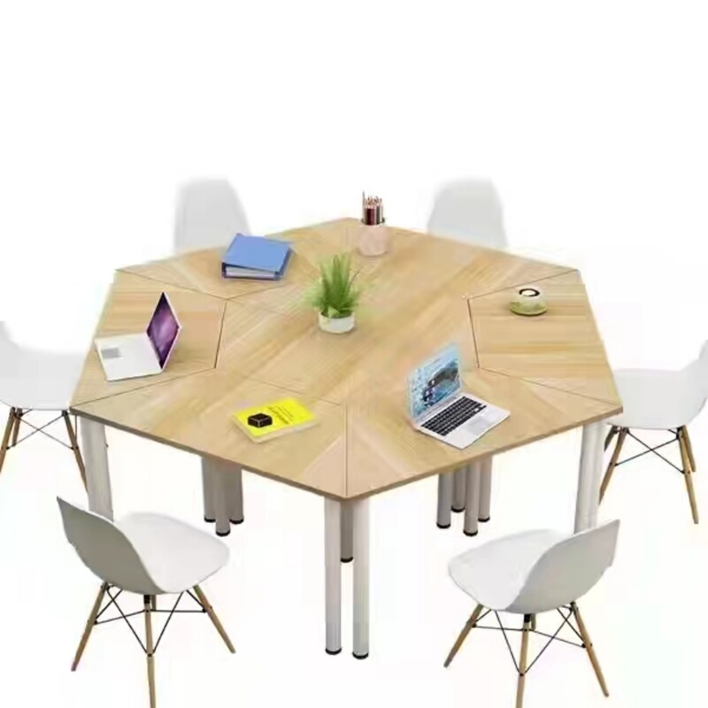 Student Hexagonal Computer Table School Smart Classroom Trapezoidal Splicing Group Activity Table Reading Six-Sided Octagonal Table