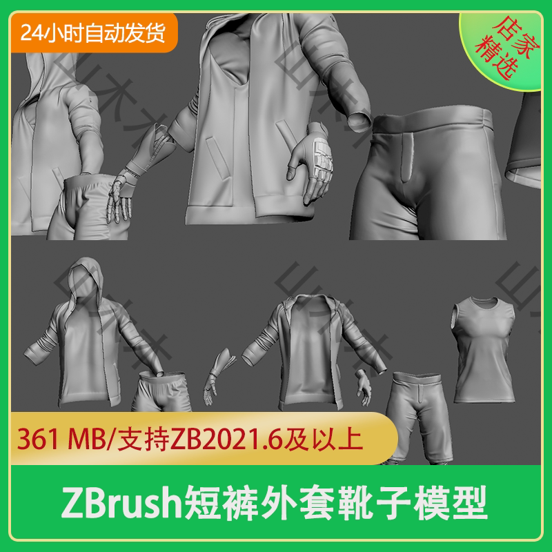 Zbrush Pants Shorts Jacket Vest Boots Sculpting Model Source File Character Clothing Zpr