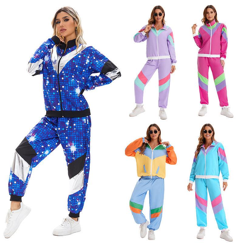 Halloween Carnival Disco Retro Trend Party 80S Sportswear Jacket and Pants Stage Costume