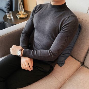 半高领弹力长袖毛衣男英伦修身打底E套头针织衫秋冬季中领纯色上
