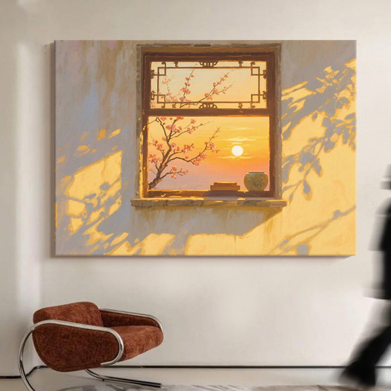 Cream-Colored Light and Shadow Living Room Sofa Background Wall Decorative Painting Sunrise Scenery Fake Window Entrance Hall Dining Room Horizontal Banner Hanging Painting Cream-Colored Light and Shadow Living Room Sofa Background Wall Decorative Painting Sunrise Scenery Fake Window Entrance Hall Dining Room Horizontal Banner Hanging Painting