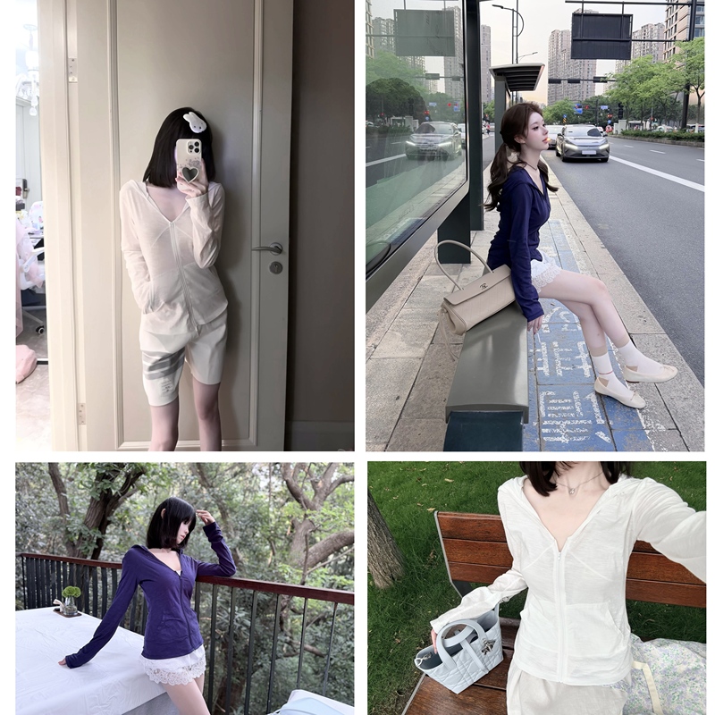 Lilyqin【Paper Beauty】6/20 Three-Color 100% Bamboo Cotton Slim Fit Hooded Cardigan Sunscreen Thin Jacket Lilyqin【Paper Beauty】6/20 Three-Color 100% Bamboo Cotton Slim Fit Hooded Cardigan Sunscreen Thin Jacket