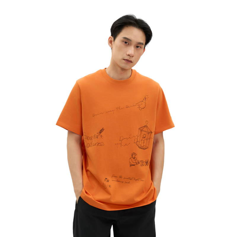 Kees Complex 2025 Spring and Summer Basic Men's and Women's Orange Hand-Painted Printed Short-Sleeved T-Shirt