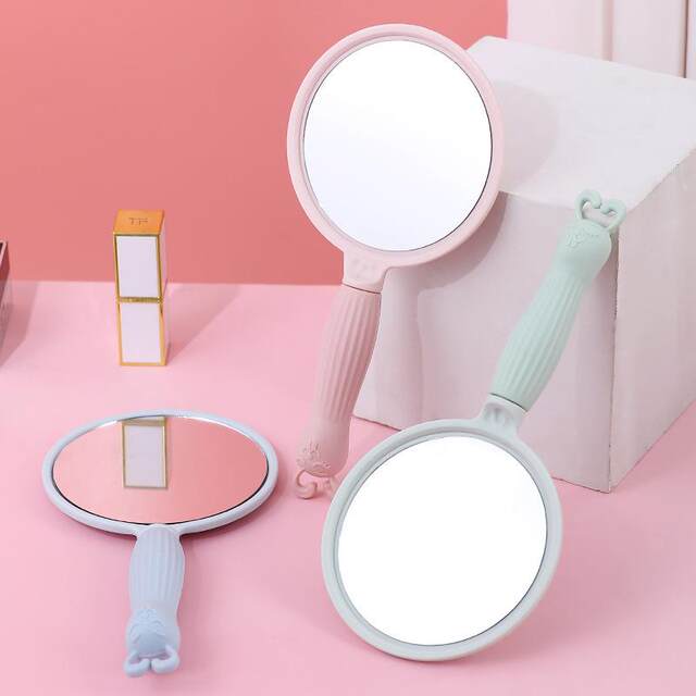 Cute and Beautiful Cartoon-Style Portable Makeup Mirror with Handle for Students, Girls, and Personal Use, Mesterco