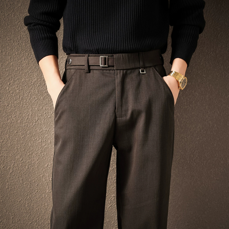 "Gentleman's Character" Italian-Style Lyocell Linen Commuter Trousers for Men, Autumn and Winter Loose-Fitting Straight-Leg Casual Pants