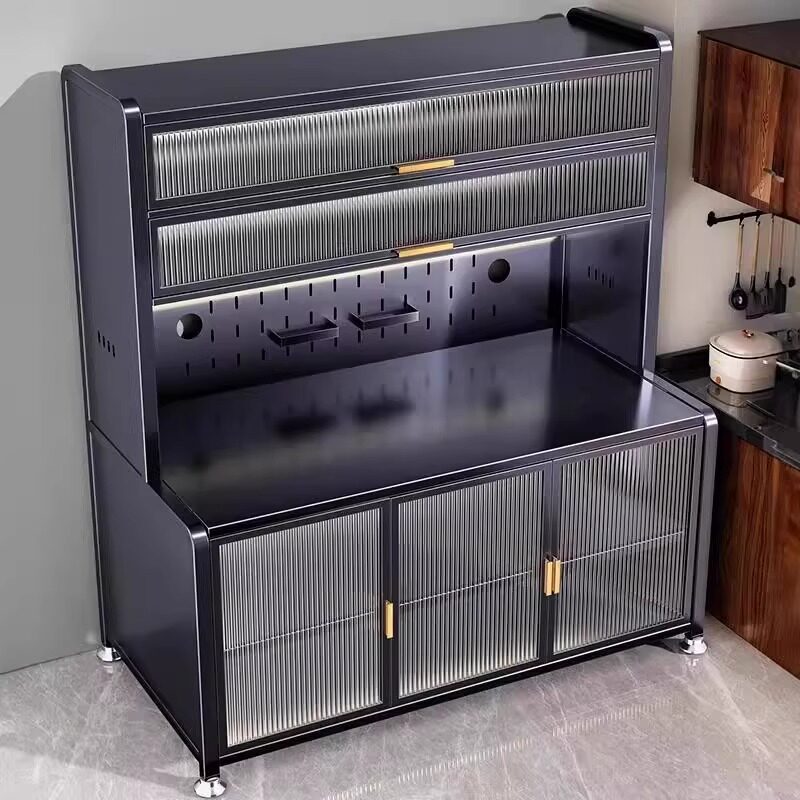 加厚厨房多功能置物架落地多层碗微波炉收纳餐边柜靠墙一体储物柜