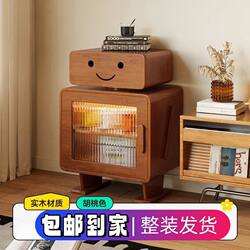 Solid Wood Bedside Table Storage Bedroom Storage Cabinet Living Room Creative Bucket Robot Side kids Bedside Cabinet with Light