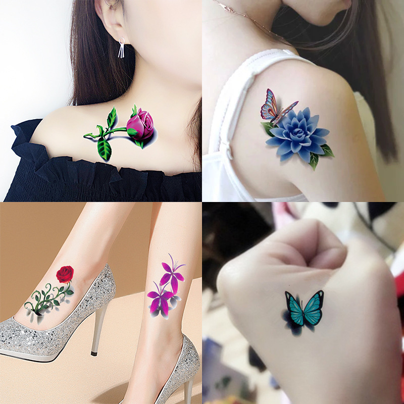 For Export Only_Tattoo Stickers Waterproof for Women Colorful Black Rose Flower Butterfly Personalized Fresh Style Tattoo Scar Cover
