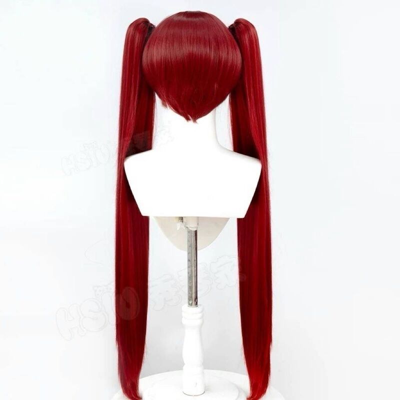 Rose Net Honor of Kings Angela Cosplay Wig, Tiger Mouth Clip Double Ponytail Style, Red