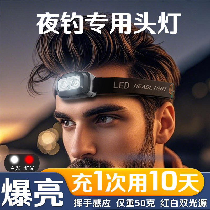 Cat Commander Night Fishing Headlamp with Ultra-Long Battery Life, Fishing-Specific Sensor Red Light Mosquito Repellent, 2025 New Model with Strong Light