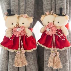 Wedding Curtain Strap A Pair of Newlyweds Curtain Buckle Strap Rope Tie Decoration Wedding Room Bear Decoration Cute Tie Belt