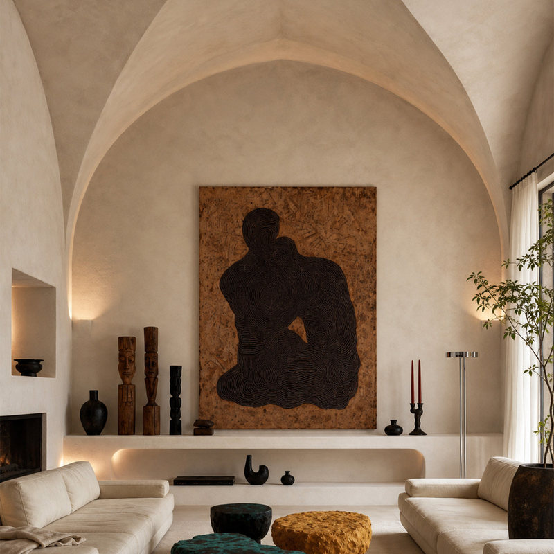 Vintage-Style Decorative Painting with Ancient Patterns, Embracing Figures, Line Art, Square Hanging Painting, Mid-Century Style Living Room Background Art Mural Vintage-Style Decorative Painting with Ancient Patterns, Embracing Figures, Line Art, Square Hanging Painting, Mid-Century Style Living Room Background Art Mural