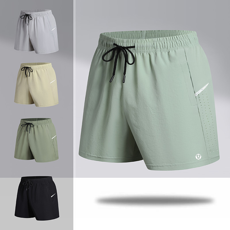 Lulu Summer Men's Fitness Training Pants Solid Color Shorts Men's Nylon Four-Way Stretch Zipper Pocket Large Size