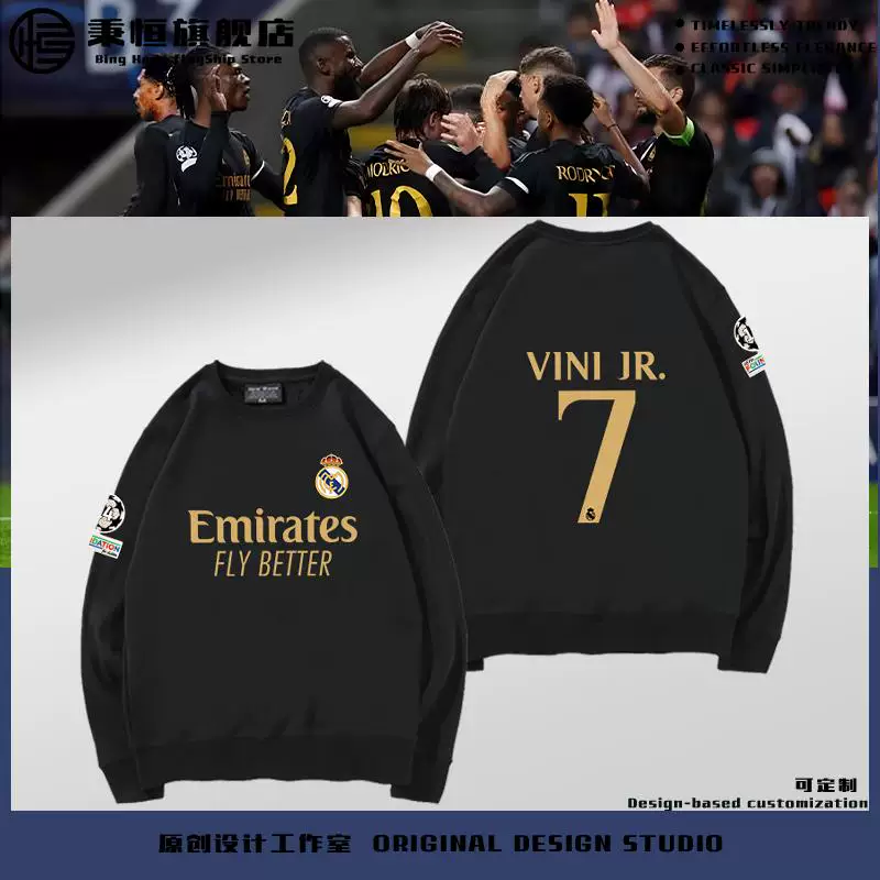 Real Madrid Беллингем Модрич Винисиус Джерси Хлопковый круглый вырез Толстый хлопок T-лоутер