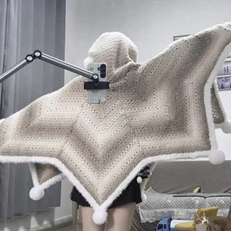 Seven-Star Blanket Cloak, Hand-Knitted DIY Gradient Hand-Woven Cloak Set, Light and Cozy for Layering, Hooded, Gift for Male and Female Friends