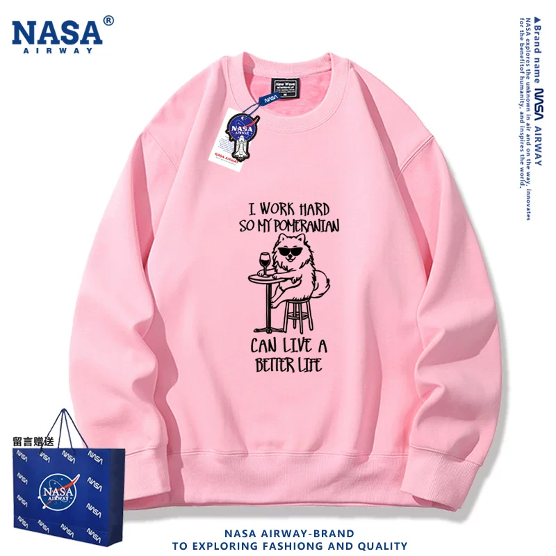 Мужская толстая хлопковая футболка с круглым вырезом (NASA) — принт «I work hard» с померанцем в золотой окантовке