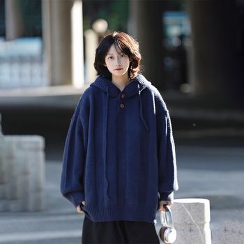 Ayudai japanese twisted pullover hooded sweater for men in autumn and winter loose lazy couple with versatile y-style thickened jacket