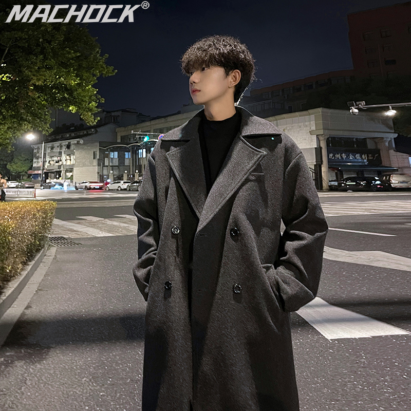 Корейская версия шерстяного пальто MACHDCK, мужская осенне-зимняя утолщенная шерстяная британская ветровка средней длины, красивое свободное пальто в стиле ruffian
