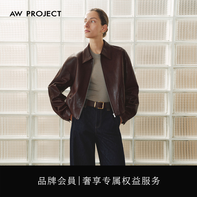 Aw Project "Sheepskin" Retro Oil-Waxed Genuine Leather Short Leather Jacket 2026 Autumn Bw103130 Aw Project "Sheepskin" Retro Oil-Waxed Genuine Leather Short Leather Jacket 2026 Autumn Bw103130