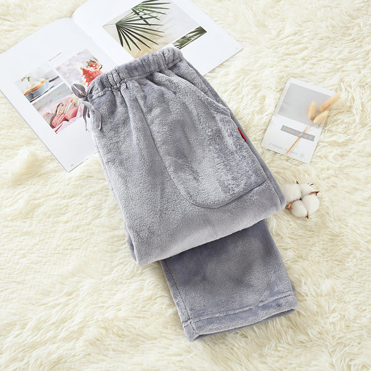 Coral Fleece Pajama Pants for Men, Autumn and Winter, Thickened and Warm, Casual Loose Fit, Large Size Men's Winter Flannel Home Pants