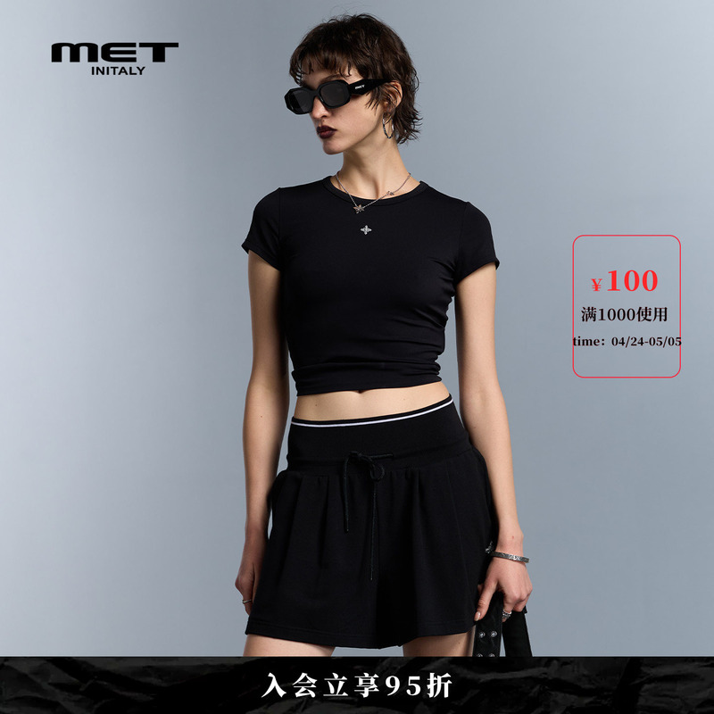 Met Initaly Short-Sleeved Women's Early Spring New Slim-Fit Short T-Shirt with Exposed Navel, Hot Girl Style, Slimming