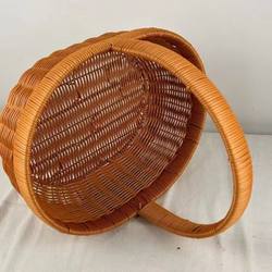 Pastoral Style Portable Fruit Basket, Rattan Woven Picnic Basket, Shopping Basket, Picking and Storage Basket, Gift Basket, Flower Basket
