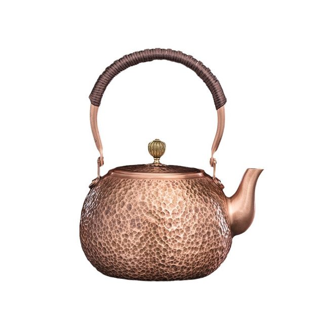 Purple Copper Kettle for Boiling Water and Brewing Tea, Handmade Pure Copper Teapot, Red Copper Household Tea Brewing Kettle with Handle, Tea Set