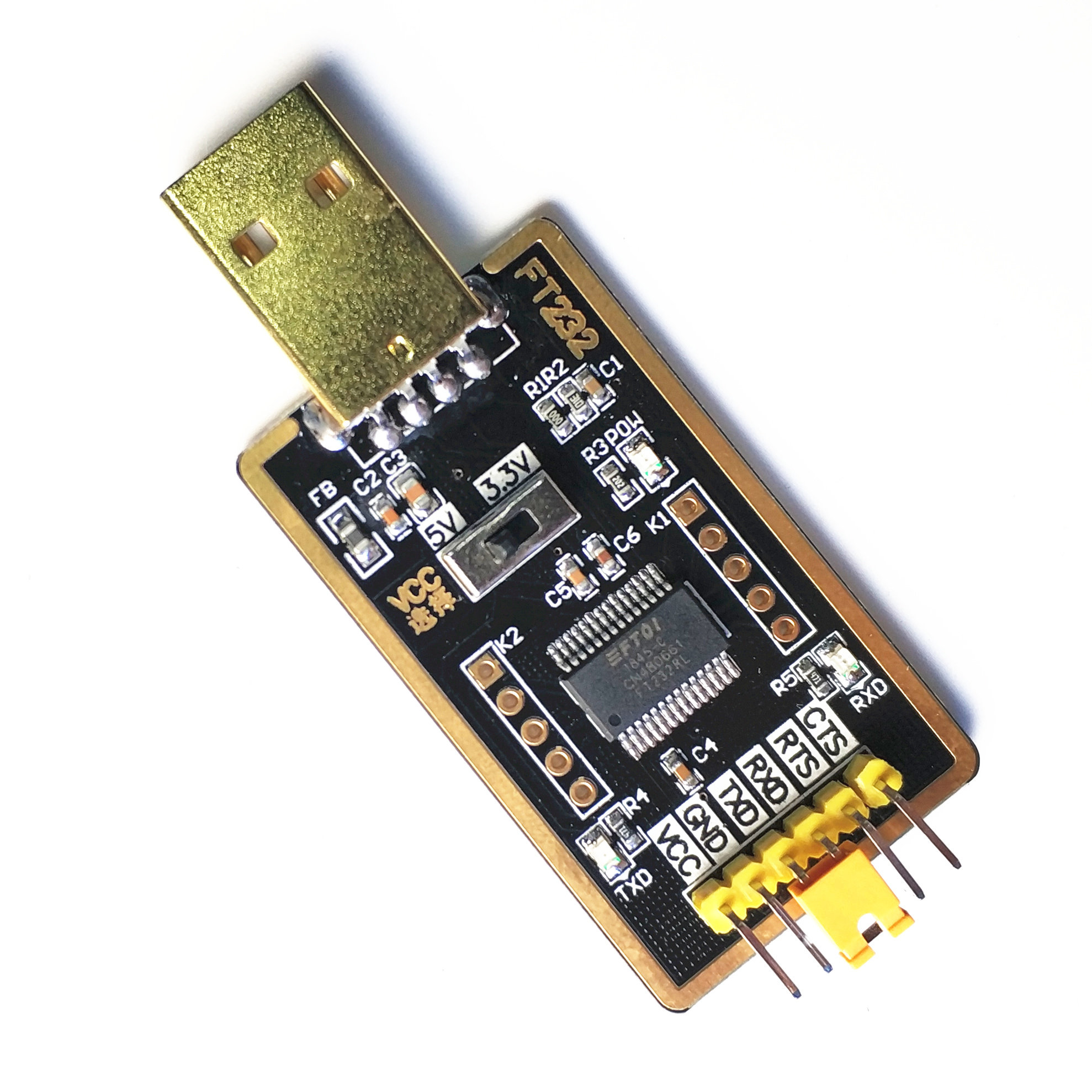 土豪金FT232升级小板 USB转TTL串口FT232R FT232RL TTL刷机下载线